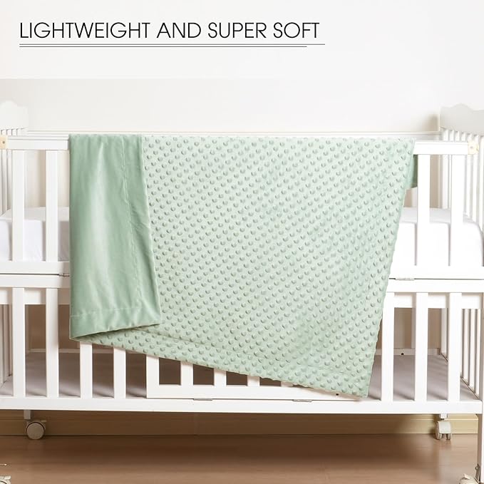 david's kids Micro Fleece Minky Baby Blanket for Girls with Double Layer and Soothing Raised Dots, 40x50 Inches Breathable and Soft Lightweight Receiving Blanket for Newborns, Sage Green