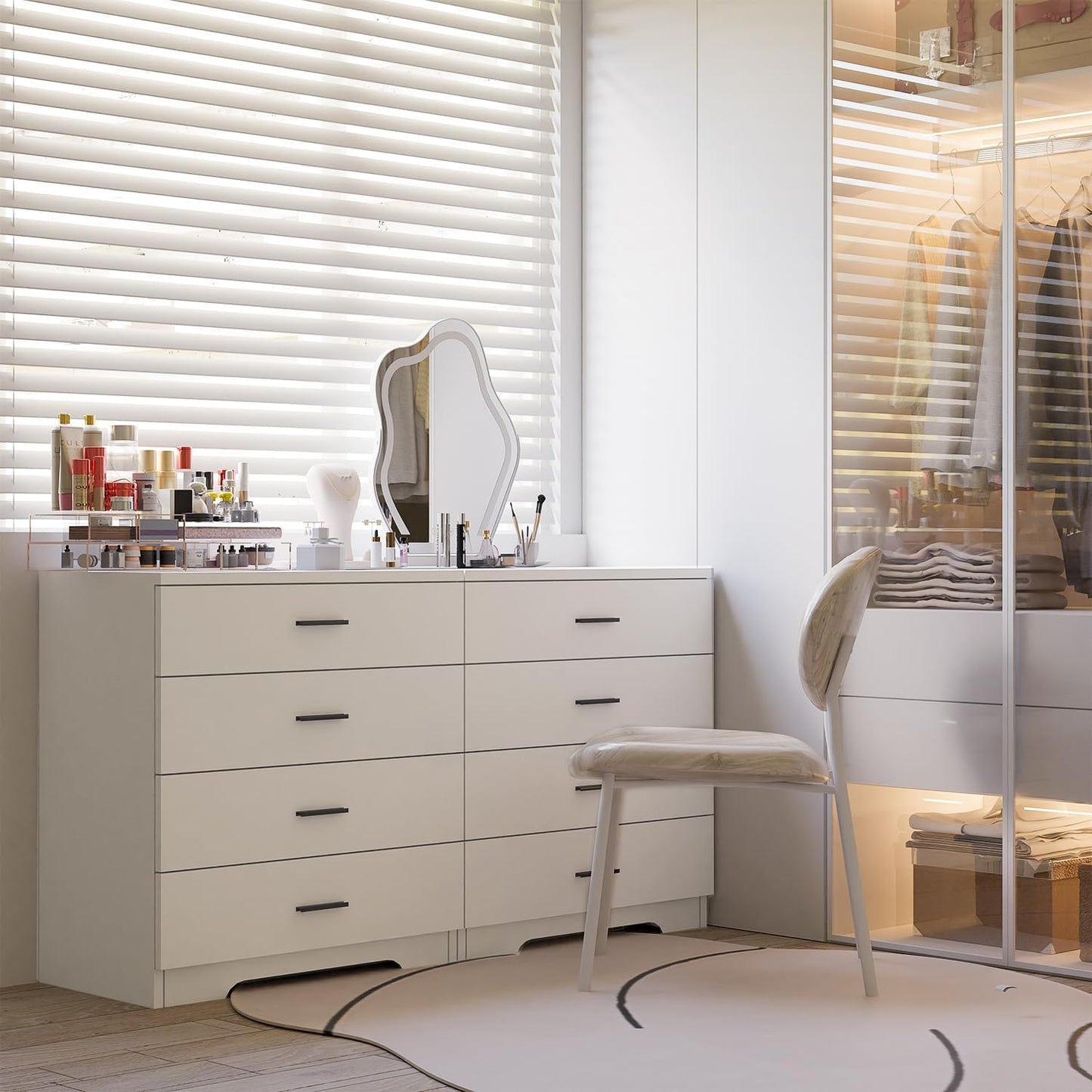 Dresser with Power Outlets Wooden 4 Drawer Dresser with USB and Type C Port Chest of Drawers for Bedroom Tall White Organizer Storage for Living Room Hallway Closet