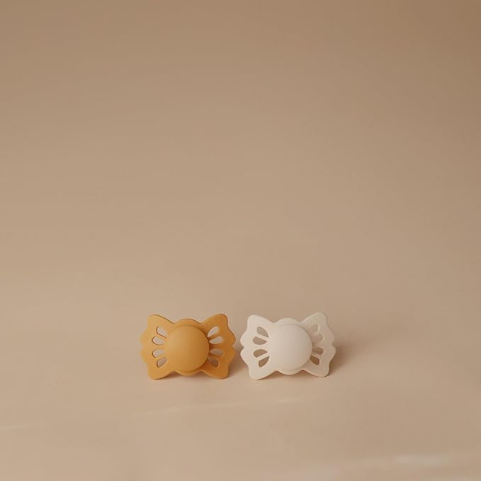 FRIGG Lucky Symmetrical SilkySoft Silicone Baby Pacifier | Made in Denmark | BPA-Free (Honey Gold/Cream, 0-6 Months)