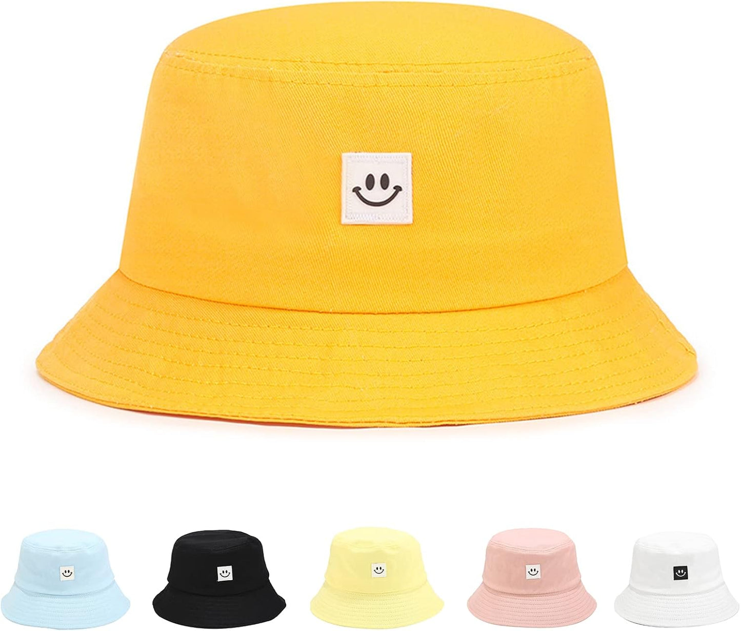 Kids Sun Hat Smile Face Bucket Hat for Girls Boys Summer Sun Protection Cotton Unisex Beach Cap