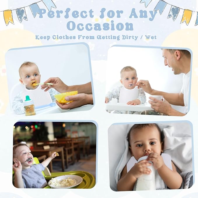 Toulite 50 Pcs White Bibs for Baby Washable Reusable Waterproof Cotton Feeder Bibs with Double Sided Design for Baby Shower Activity and Gifts