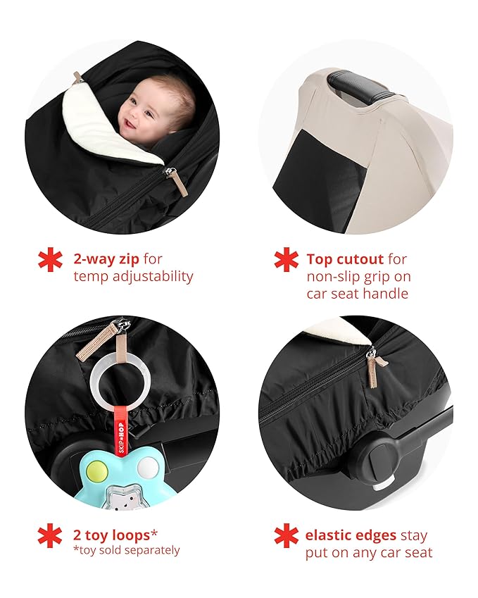 Skip Hop All Seasons Baby Car Seat Cover 4 in 1 Universal Fit with UPF40+ Sunshade and Water Resistant Fabric Oat