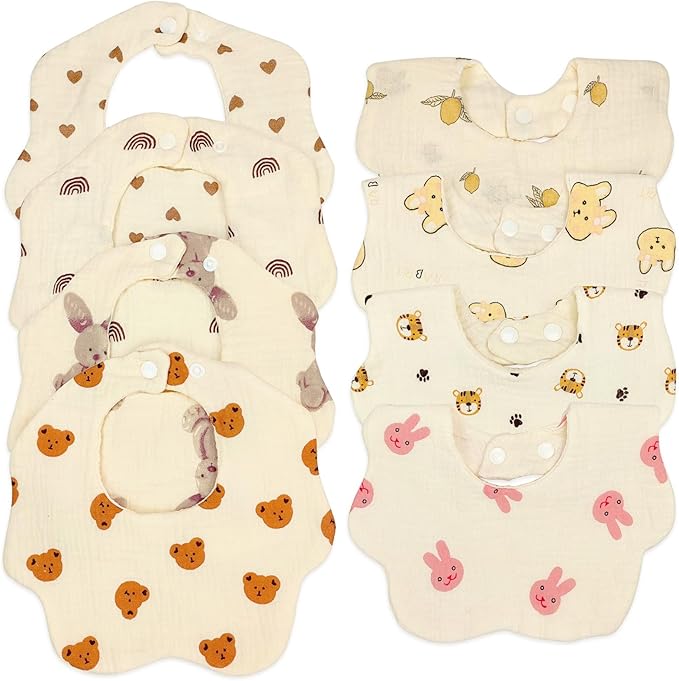 EllieHouse Baby Bibs for Girls Boys 8 Pack Muslin Drool Teeth Drooling Teething Bibs Muslin Cotton for Toddler Infant