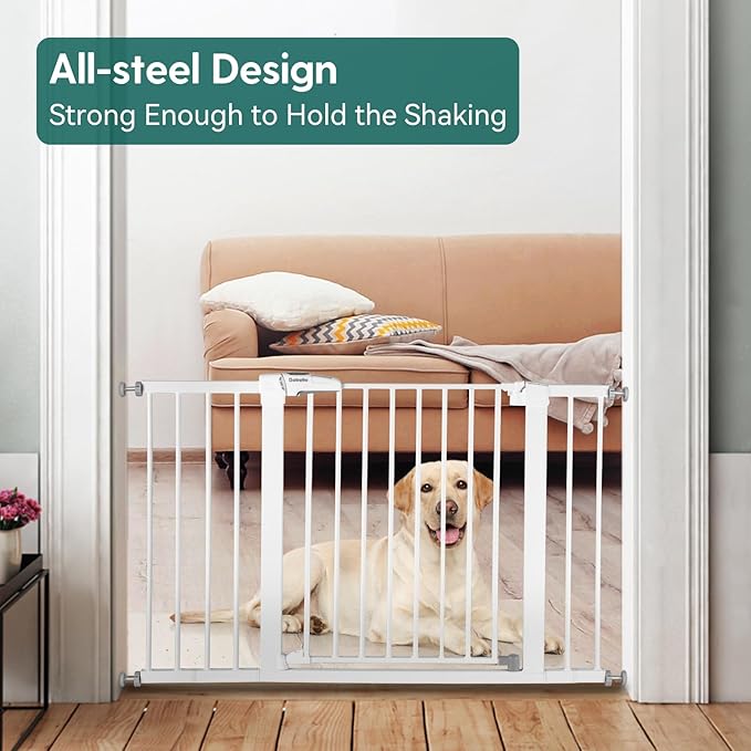 Babelio Baby Gate, 29-48 Inch Auto Close Pet Gate PressGuard P7, Easy Install Pressure-Mounted Safety Gate, Extra Wide Pet Gate for Stairs and Doorways, 2 Pack White