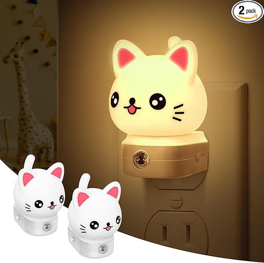 DORESshop Cat Night Lights Plug Into Wall [2 Pack], Cute Night Light for Kids, 8-Color RGB LED Night Light, Nightlight with Dusk to Dawn Sensor for Kids Room, Bathroom, Bedroom Décor, Children Gift