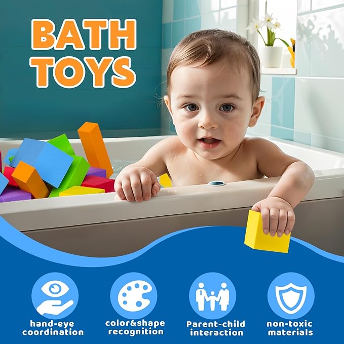 Large Building Blocks for Toddlers 3-5, Big Foam Building Blocks, Baby Bath Toys, Soft Stacking Blocks Set, Montessori & Sensory Learning Toys for 3+ Years Old Boys & Girls (36PCS)