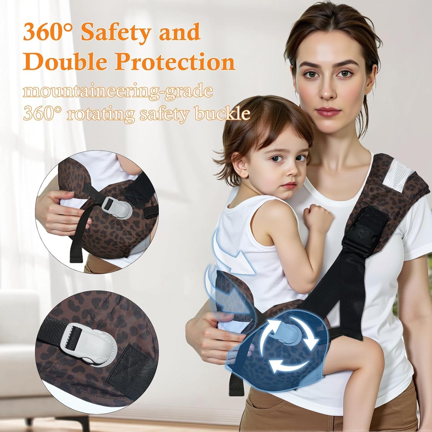 Baby Carrier Newborn to Toddler-Adjustable Baby Sling Carrier,Toddler Carrier for 25-60lbs,Comfortable Baby Sling for Hands-Free Carrying (Dark Brown Leopard Print)