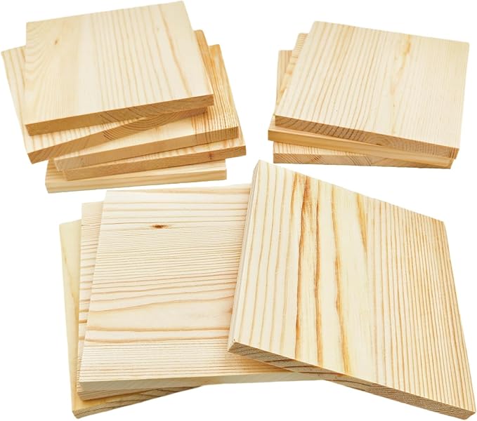 12PCS Unfinished Wood Square Blocks for Crafts, 4x4x0.3in Blank Wooden Squares Pine Wood Boards for Carving,DIY Wood Coasters,Painting & Burning