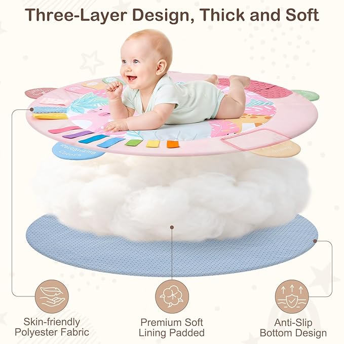 Baby Play Gym Mat Tummy Time Mat, Washable Baby Activity Play Mat for Sensory, Visual, Hearing, Touch Development, Baby Toys Shower Gift for Newborn