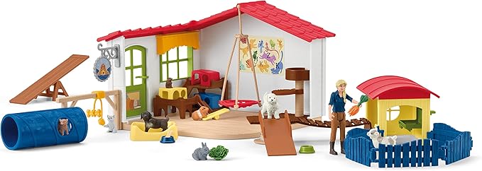Schleich Farm World - 54PC Baby Animal Hotel Playset with Cute Pets, Caretaker and Movable Accessories - Realistic Animal Figurine Play Set - Fun Educational Toys for Kids and Toddlers Ages 3+| 42607