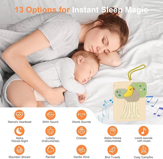 Sound Machine for Baby Soother,AI Cry Detection & Auto-Soothing,Parent-Voice Comfort,13 Soothing White Noise Machine,Record,Timer and Night Light, Ideal for Newborns,Sleeping Soother, Meditation