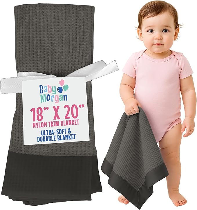Thermal Waffle Knit Baby Blanket - Soft Breathable Mini Blanket for Newborns and Infants - Toddler Blankey for Strollers, Travel, Naptime, Nursery and More - 18" x 20" (Gray, Nylon Trim)