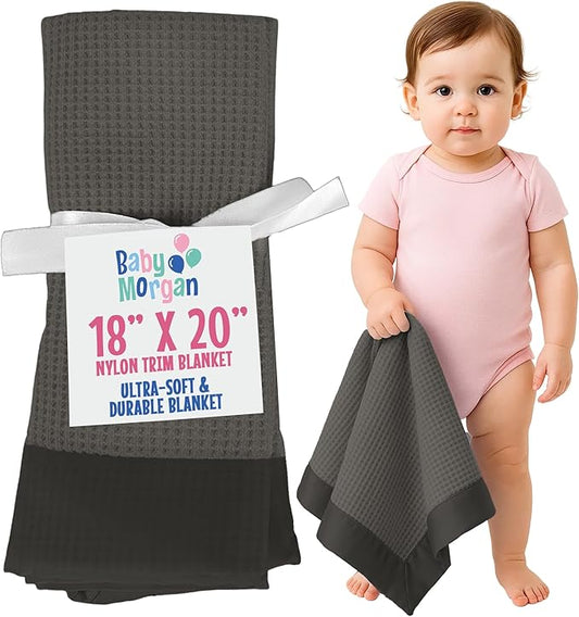 Thermal Waffle Knit Baby Blanket - Soft Breathable Mini Blanket for Newborns and Infants - Toddler Blankey for Strollers, Travel, Naptime, Nursery and More - 18" x 20" (Gray, Nylon Trim)
