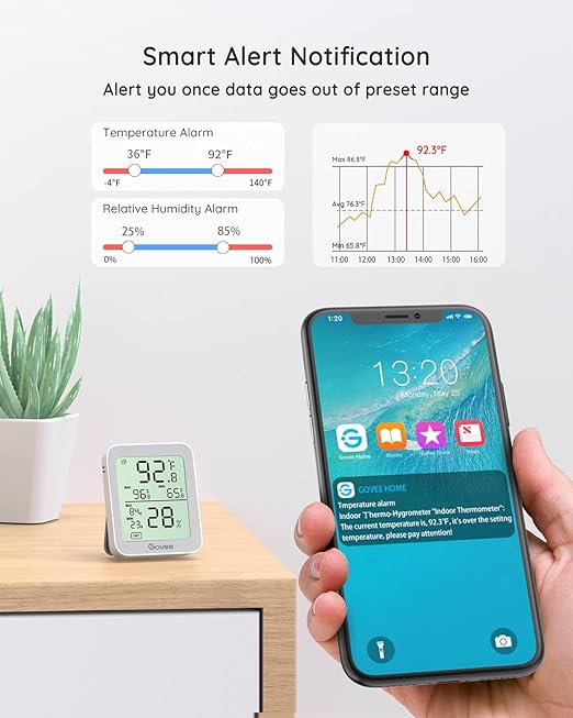 Govee Indoor Hygrometer Thermometer 2 Pack, Humidity Temperature Gauge with Large LCD Display, Notification Alert with Max Min Records, 2 Years Data Storage Export for Room Greenhouse, Grey
