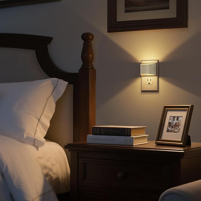 DORESshop LED Night Light[2 Pack], Night Lights Plug into Wall, 3 Level Brightness Adjustable Plug in Night Light, Dusk to Dawn Sensor Nightlights for Adults,Bedroom,Bathroom,Hallway,3000K White Cover