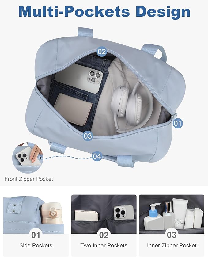 Travel Duffle Bag, Waterproof Weekender Overnight Hospital Bags for Women Men with Toiletry Bag Lightweight Carry on Personal Item Duffle Gym Bag for Travel, Airplanes, Sports