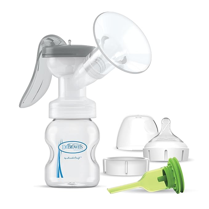 Dr. Brown's Manual Breast Pump with SoftShape 100% Silicone Shield (B,25mm flange) & Anti-Colic Options+ Wide-Neck Baby Bottle 5 oz/150 mL,with Level 1 Slow Flow Nipple