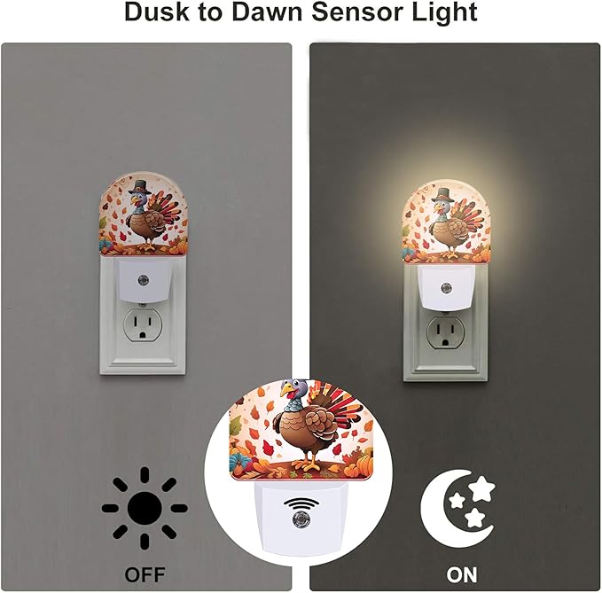 Cute Cartoon Turkey Night Light for Kids,Thanksgiving Day Fall Autumn Night Light Plug in with Dusk to Dawn Sensor,0.5w Energy Saving Nightlight for Hallway Stairway Kitchen Bedroom