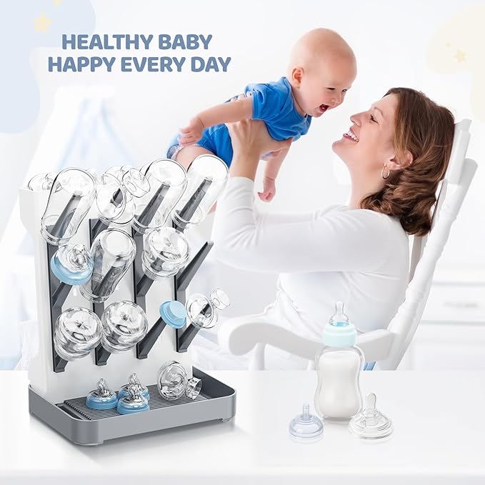 Baby Bottle Drying Rack, Baby Bottle Organizer for Countertop, Bottle Holder for Baby- Space Saving Standing Drying Rack for Baby Bottles and Brushes Part Cleaning (Gray)