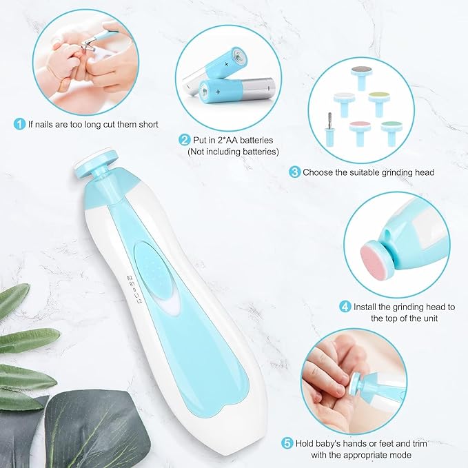 Baby Nail Trimmer Electric-12 in 1 Baby Nail Clippers Safe Baby Nail File Kit with a Nail Clipper, Scissor, Tweezers, and Nail Files