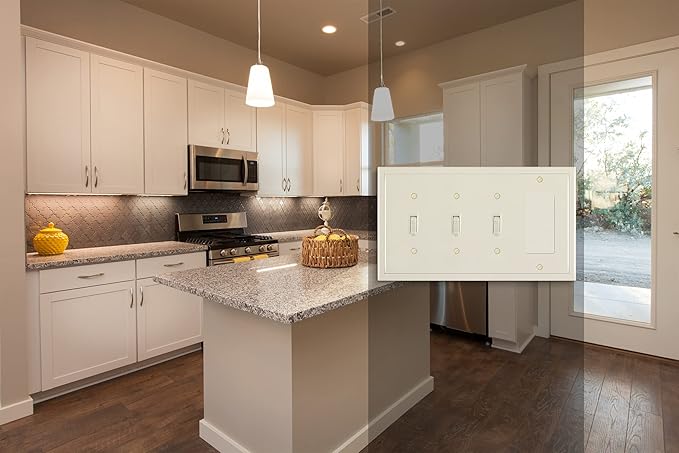 Henne Bery Modern Edge Decorative Wall Plate Switch Plate Outlet Cover, Durable Solid Zinc Alloy (Triple Toggle/Single Decorator, Light Almond)