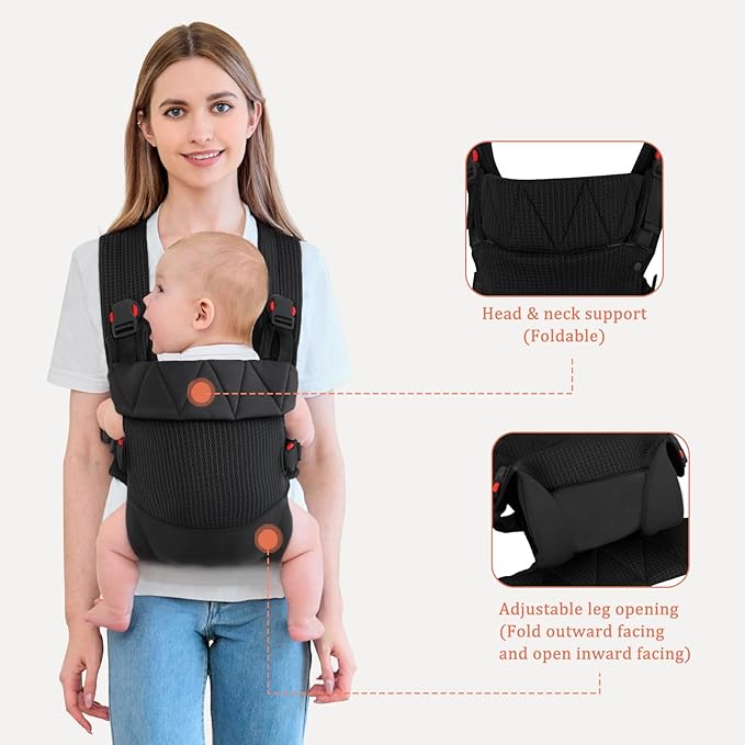 IULONEE Baby Carrier Wrap Ergonomic Baby Strap Carrier Front & Back Backpack Carry Adjustable Infant Toddlers Carrier Sling for Newborn Black
