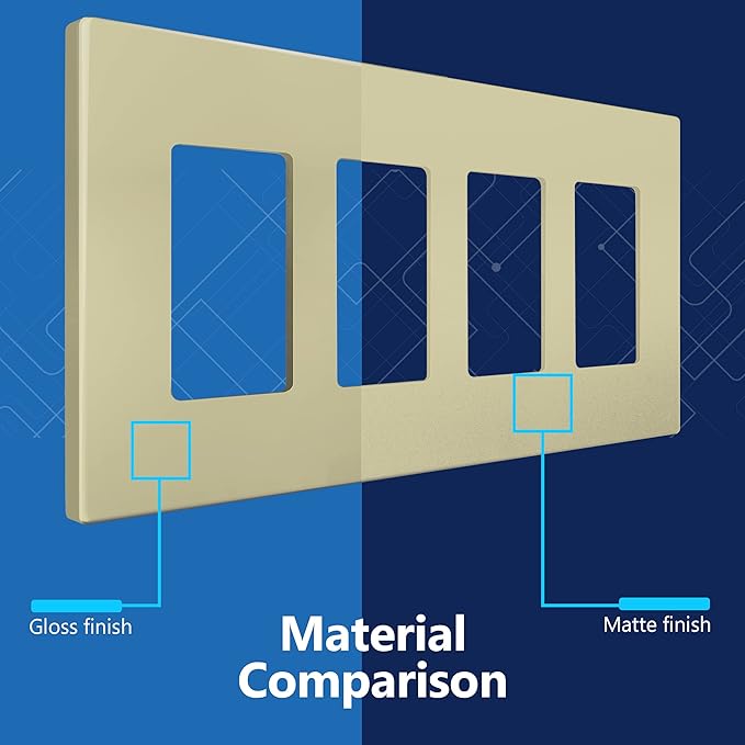 LIDER Matte Finish Decorator Switch Cover, Screwless Wall Plate, Mid-Size 4-Gang 4.88" x 8.58", Unbreakable Polycarbonate Thermoplastic, UL Listed, LSWP-34M-I, Ivory