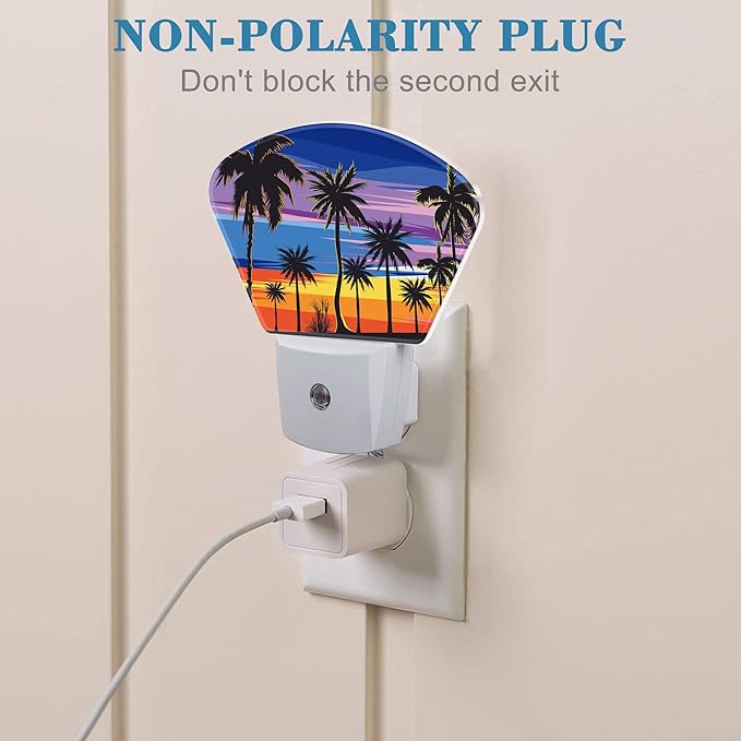 Tropical Palm Tree Night Light Plug into Wall, Sunset Beach Night Light with Dusk to Dawn Sensor for Kid Girls Boys Women Men Bedroom, Hallway, Kitchen, Bathroom, Stairs Decor