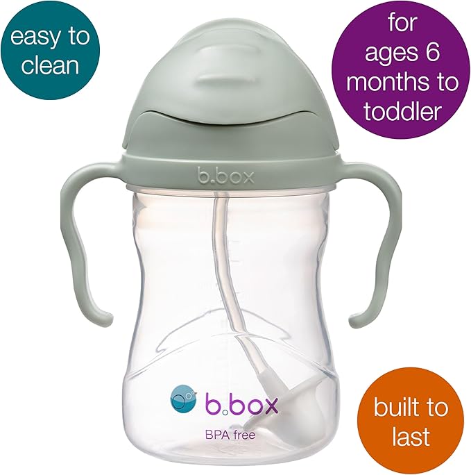 b.box Sippy Cup with Weighted Straw, Leak & Spill Proof, Easy Grip, BPA Free, Dishwasher Safe, Sip from Any Angle. Ideal for Babies 6m+ to Toddlers. (Sage, 8oz)