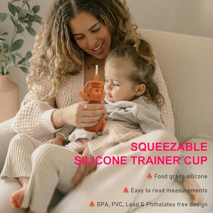 Honey Bear Silicone Straw Cup, Babies Water Drinking Cup, 8-Ounce Therapy Sippy Bottles for Speech and Feeding Training, BPA Free & Dishwasher Safe (BROWN)