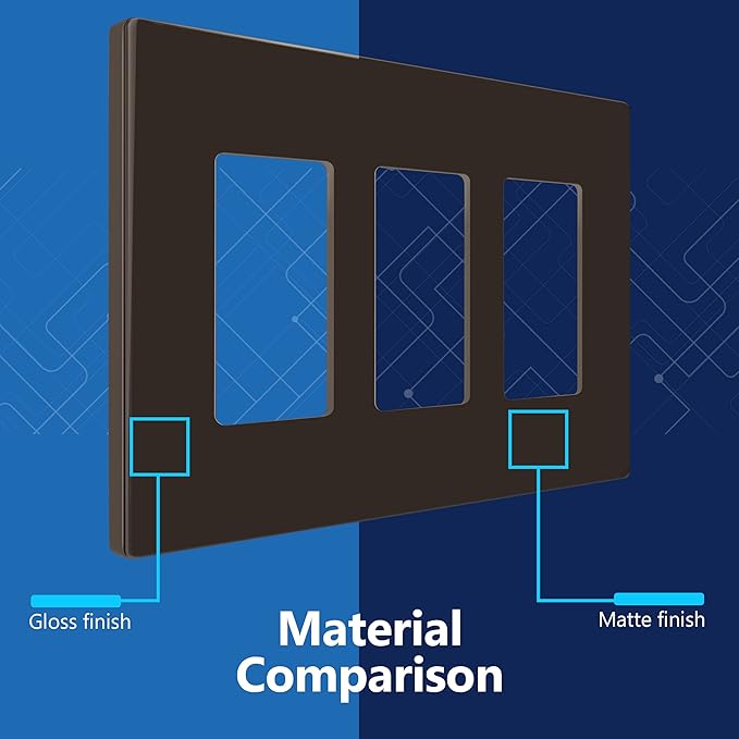 LIDER Matte Finish Decorator Switch Cover, Screwless Wall Plate, Mid-Size 3-Gang 4.88" x 6.77", Unbreakable Polycarbonate Thermoplastic, UL Listed, LSWP-33M-BR, Brown