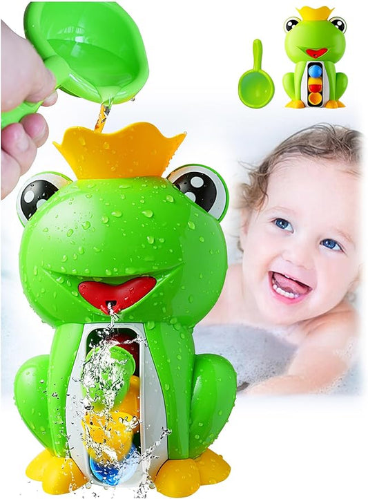 Baby Bath Toy with Suction Cups, Cute Frog Waterfall Bathtub Toy with Spinning Waterwheel, Interactive Toddler Bathtub Toy for Boys and Girls Gifts Ages 1-3