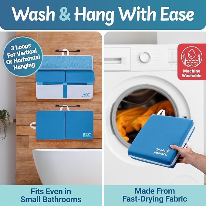 Simply Parents Comfortable Baby Bath Kneeler and Elbow Rest Pad Set - Quick-Dry Non-Slip Bath Kneeling Pad for Bathing Baby, Baby Bath Time Essentials for Newborn, Baby Bath Accessories for Tub, Blue