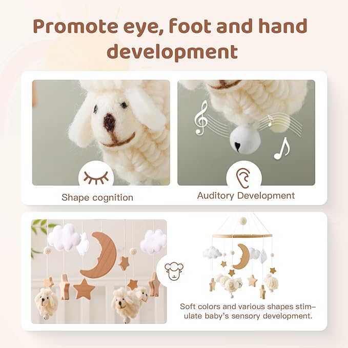 Baby Mobile for Crib, Montessori Baby Crib Mobile for Boys Girls for Bassinet, Nursery Decor for Infant Bedroom Hanging, Baby Mobile Soothe Toys -Gender Neutral Baby Gift (Beige)
