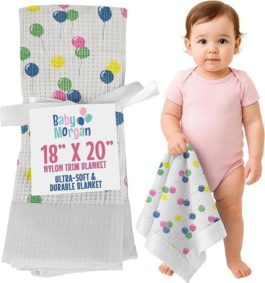 Thermal Waffle Knit Baby Blanket - Soft Breathable Mini Blanket for Newborns and Infants - Toddler Blankey for Strollers, Travel, Naptime and More - 18" x 20" (Balloon Multi, Nylon Trim)