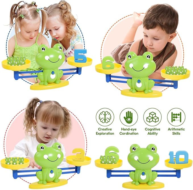 BAKAM Frog Balance Scale Toy, Number Counting Blocks Games, Montessori Math Games for Kids 5-7, Preschool Kindergarten Learning Activities, STEM Educational Toys for 3+ Year Old