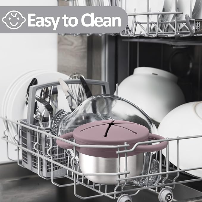 BUSOHA 2 Pack Stainless Steel Toddler Snack Cups - 9 OZ Snack Cups for Toddlers Spill Proof with Catcher and Lid Travel Snack Containers for Kids Food Grade Silicone Dishwasher Safe