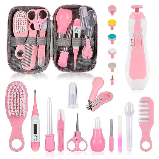 Baby Grooming Kit, Infant Safety Care Set with Hair Brush Comb Nail Clipper Nasal Aspirator,Baby Essentials Kit for Newborn Girls Boys (Pink 20 in 1)