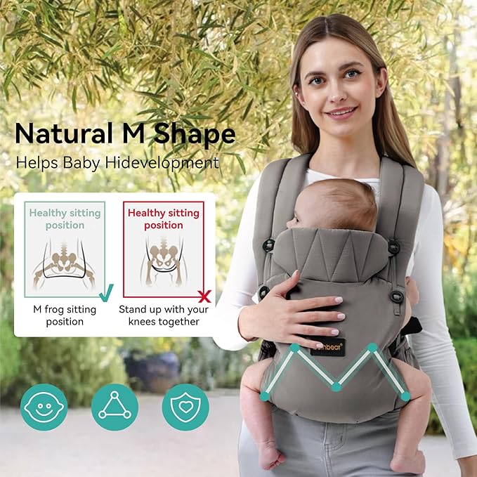 Baby Carrier Newborn to Toddler 7-45 lbs with Natural Material, Ergonomic Design,Versatile and Adjustable,Hands Free for Moms&Dads,Gray