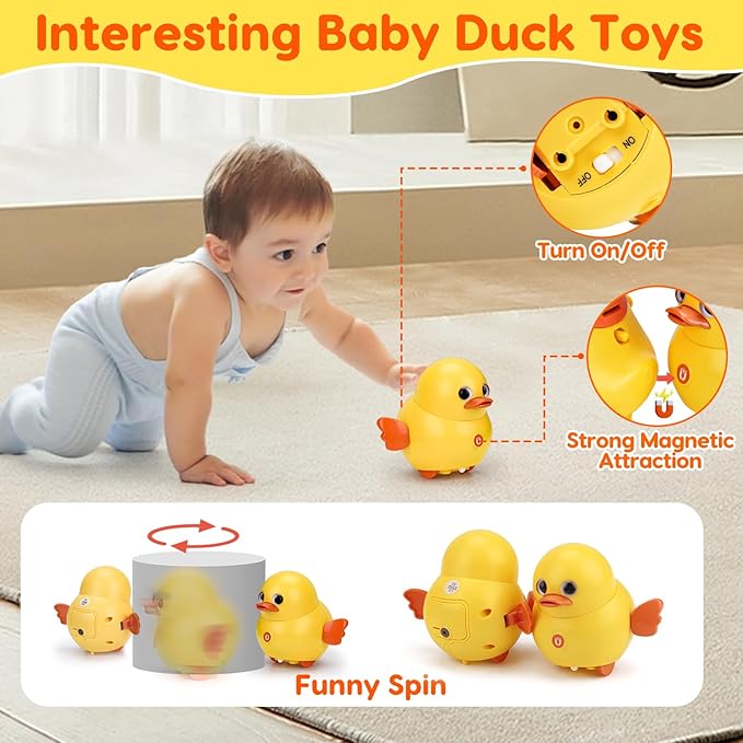 Baby Toys 6-12 Months Musical Duck Toy Set 3 4 5 6 7 8 9 10 Month Old Tummy Time Infant Newborn Crawling Moving Light Up Toys for Babies 9-12-18 Months Christmas Birthday Shower Gifts for 1 Year Old