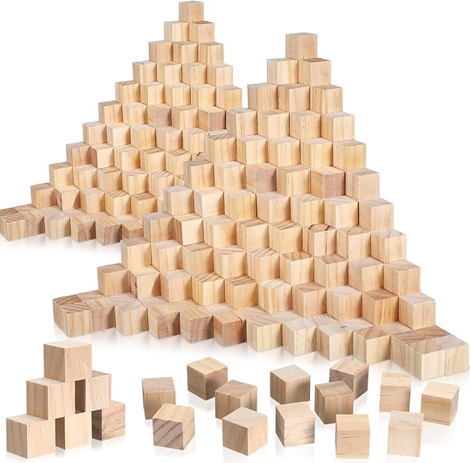 Barydat 450 Pcs 1 in Wooden Cubes, Unfinished Wooden Blocks for Crafting Natural Craft Wood Square Blank Cube for DIY Project Baby Showers