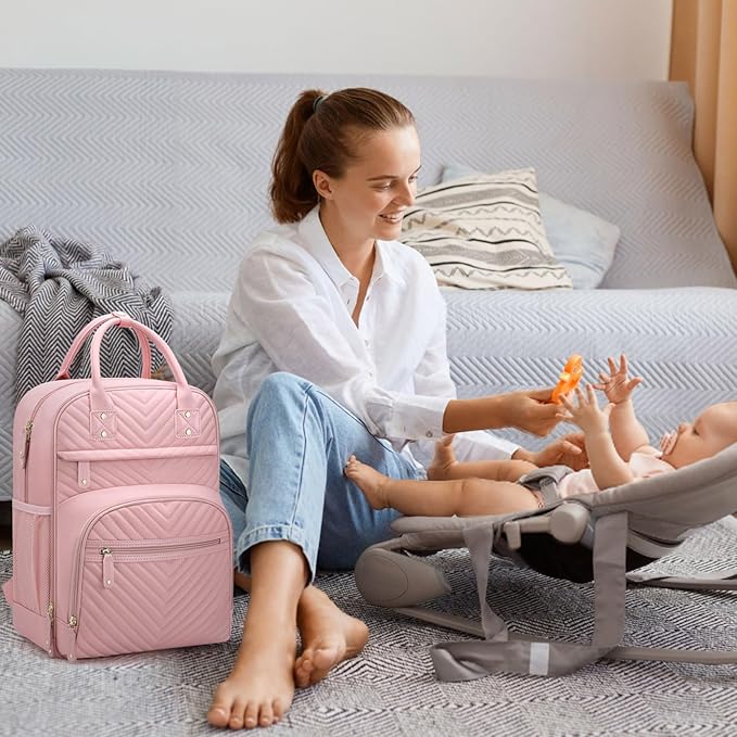 Diaper Bag Backpack for Women with Changing Pad, Baby Bag with Insulated Pockets Multifunctional Diaper Bags For Baby Girl Boy Waterproof Baby Bags For Boys Girls Maternity Bag Baby Pink