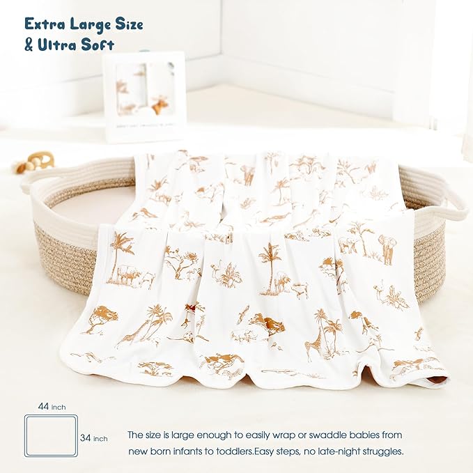 GRSSDER Baby Blankets Super Soft Stretchy Jersey Swaddle Blanket 2 Pack for Baby Boys, Double Layer Reversible Receiving Blankets 34 x 44, Extra Large for Swaddling, Elk & Elk Animals