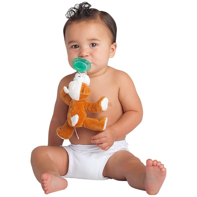 Nookums Paci-Plushies Shakies - Pacifier Holder with Built in Rattle (2 in 1)- Adapts to Name Brand Pacifiers, Suitable for All Ages, Plush Toy Includes Detachable Pacifier (Bull Dog)
