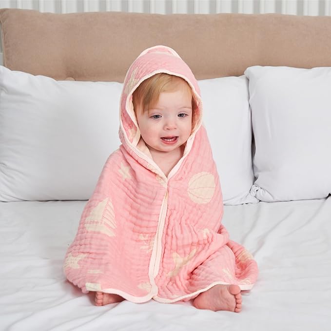 Ultra-Soft Muslin Baby Hooded Towel - 32 x 32 Inches, Ideal for Bath & Beach, Suitable for Both Boys & Girls from Newborns to Toddlers