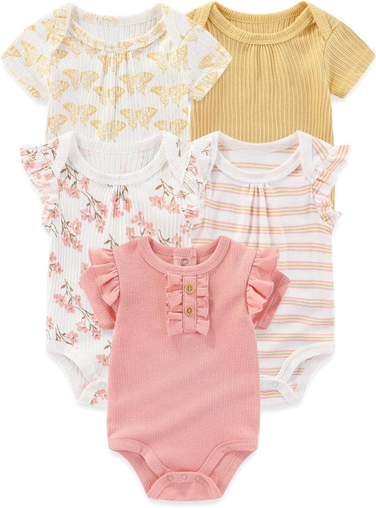 Four Seasons Baby Boy Girl Bodysuits 5-Pack Cotton Comfort Short Sleeve Baby Clothes Soft Infant Outfits