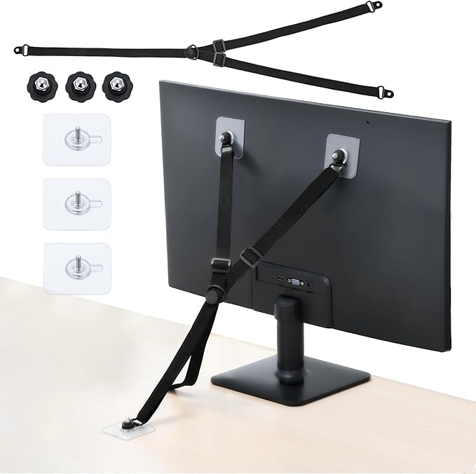 TV Safety Straps Adjustable, Adhesive Anti-Tip Furniture Anchor for Flat Screen, TV and Furniture Safety Straps for Baby Proofing, Black
