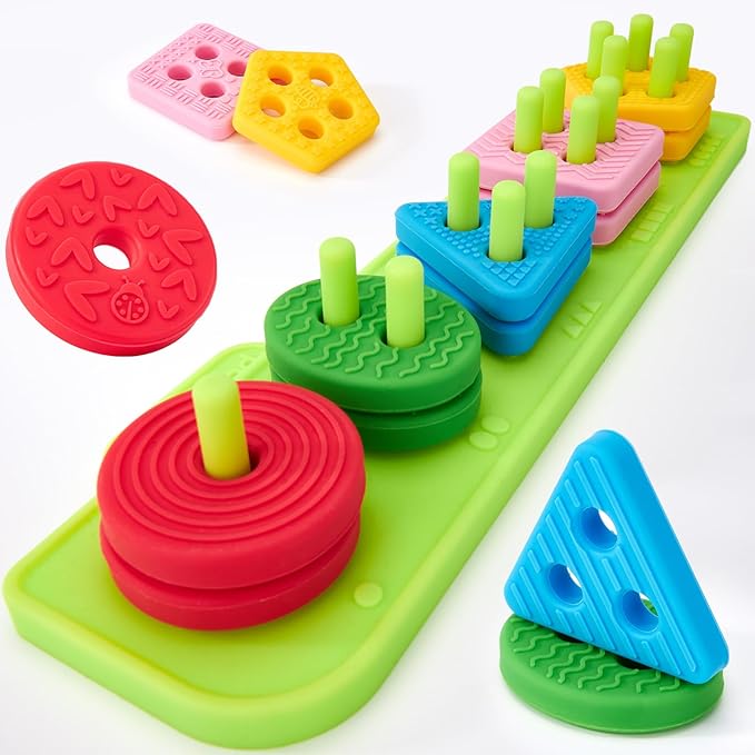 hahaland Toddler Toys 1-2 - Soft Textured Silicone Shape Color Sorting Stacking Montessori Toys for 1 Year Old Boy Girl Gifts, Sensory Toy for Toddlers 1-3 Motor Skills Learning Baby Toys 1 Year Old
