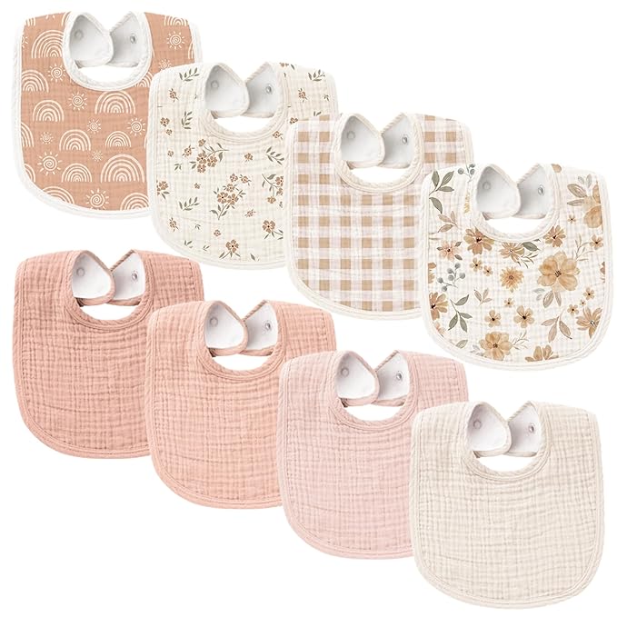 Konssy Muslin Baby Bibs 8 Pack Baby Bandana Drool Bibs Cotton for Unisex Boys and Girls, Soft Absorbent Set for Teething and Drooling