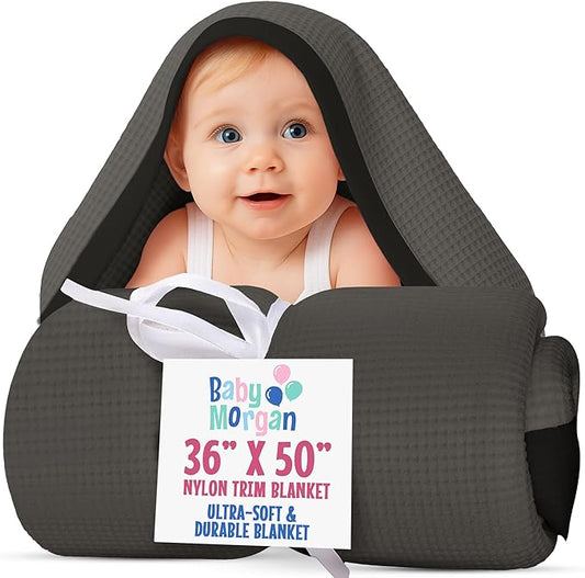 Blankets - Thermal Waffle Warm Baby Blanket for Crib - Soft and Cozy Baby Crib Blanket for Nursery, Stroller, or Naptime Comfort - Ideal Shower Gift - Gray, Nylon Trim (36" x 50")